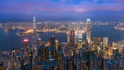 Fototapeta na wymiar Hong Kong from the Peak in Twilight.