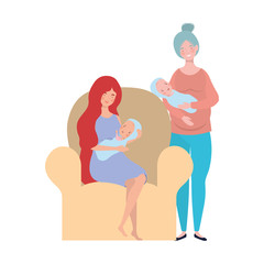 women sitting on the couch with a newborn baby in her arms