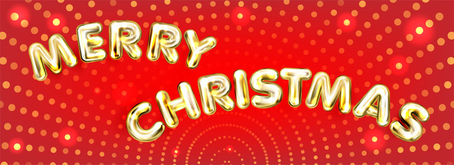 Merry Christmas red banner in disco party style