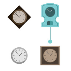 A set of furniture for the room. clocks In different styles. Vector flat illustration