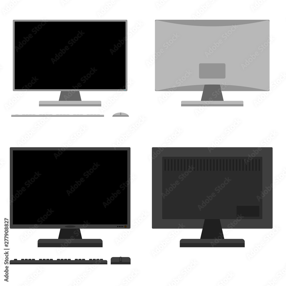 Fototapete A set of furniture for the workplace Computer front and rear In different styles Vector flat illustration