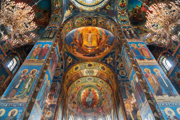 Fototapeta na wymiar Interior of the Church of the Savior on Spilled Blood in St. Petersburg, Russia.