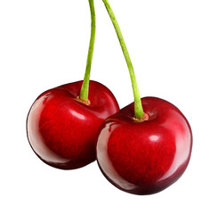 Two cherries isolated on white background