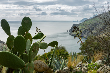 long distance view from the mainland Italy to Capri island