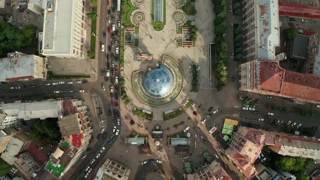Kiev, Ukraine-July 2019: Independence Square in Kiev. Historical sights of Ukraine. Aerial view drone view