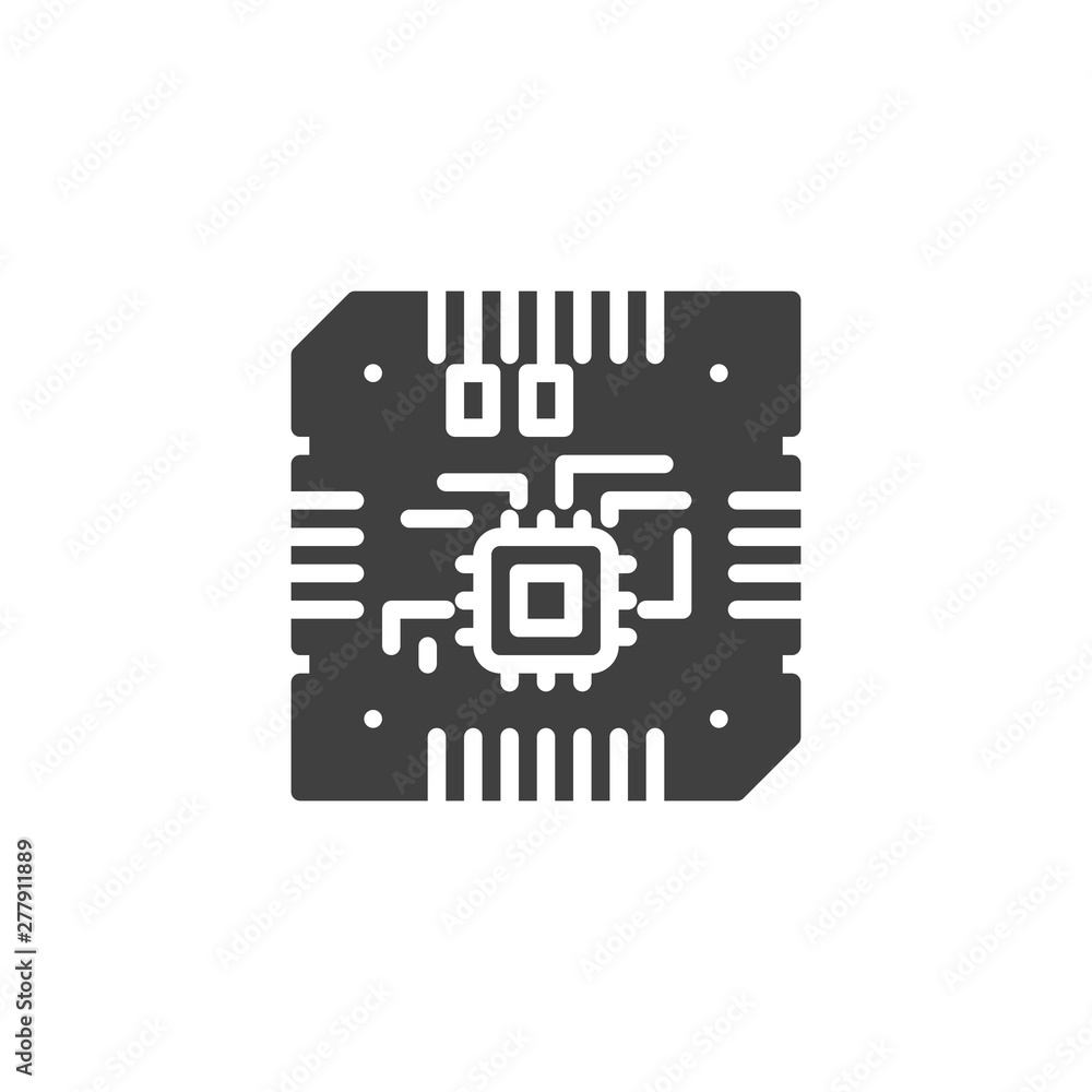 Poster Motherboard CPU vector icon. Computer chip circuit filled flat sign for mobile concept and web design. Computer component hardware glyph icon. Symbol, logo illustration. Vector graphics