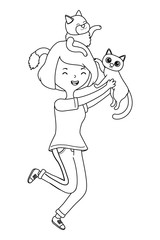 Girl with cats cartoons design