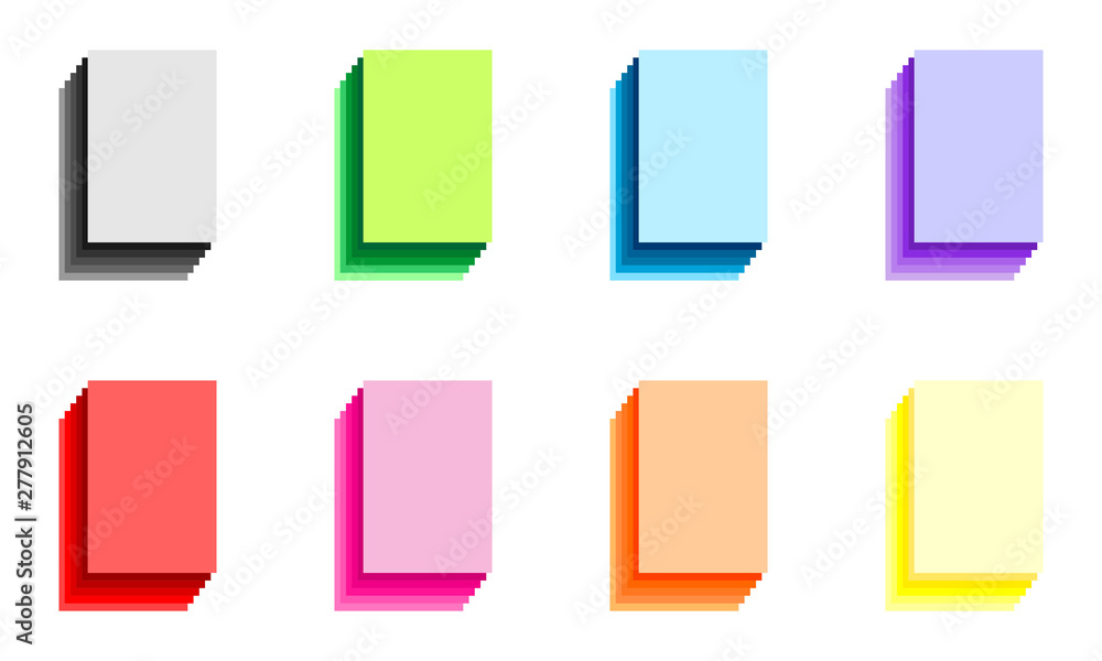 Aufkleber set of 3d blank sheets of paper with color shadow. vector graphic illustration. flat design.