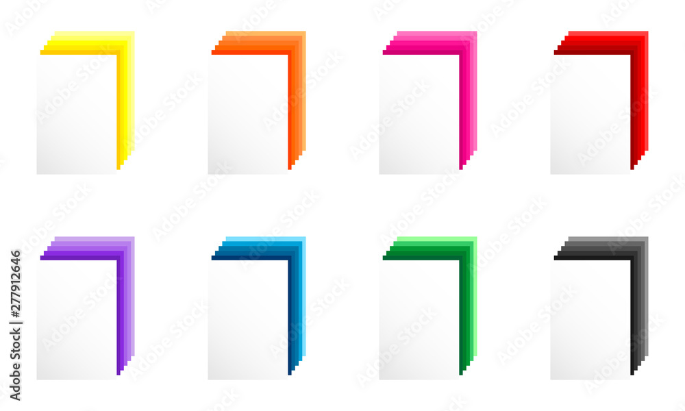 Aufkleber set of 3d blank sheets of paper with color shadow. vector graphic illustration. flat design.