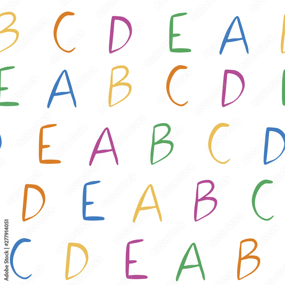Poster vector seamless pattern of different letters. colorful school pattern with font characters a, b, c, 