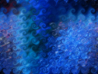 海の波や渦のようなブルーの幻想的なアブストラクト背景素材