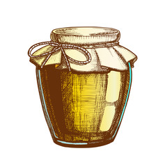 Designed Homemade Jam Glass Bottle Closeup Vector. Organic Natural Mixed Fruit Berry Jam In Closed Canned Food Preserve Container. Delicious Sweet Breakfast Dessert In Jar Color Illustration