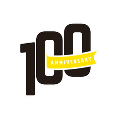 100 Years Anniversary Number With Yellow Ribbon Celebration Vector Template Design Illustration