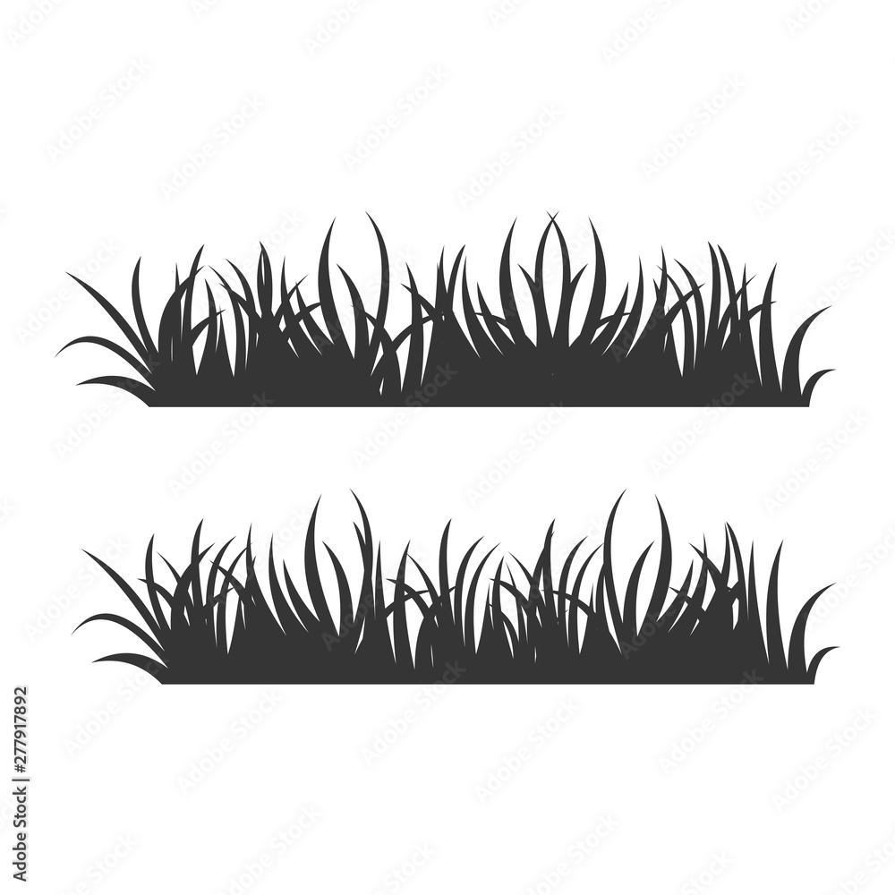 Poster set of black grass silhouettes on white backround icon template color editable. grass symbol vector 