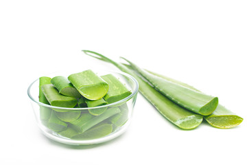 aloe vera leaf on white background, healthy eating concept