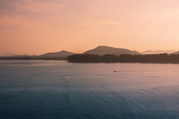 View, sea, high angle, morning light in Nai Yang Beach, Phuket, Thailand