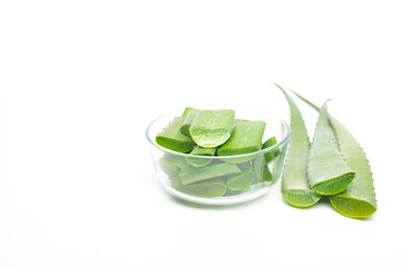 aloe vera leaf on white background, healthy eating concept