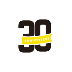 30 Years Anniversary Number With Yellow Ribbon Celebration Vector Template Design Illustration