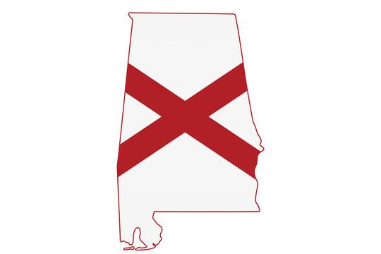 Map of Alabama in the Alabama flag colors