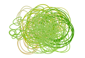 Multicolored tangled shape on white. Scribble sketch. Bright background with array of lines. Intricate chaotic texture. Art creation. Image for banner