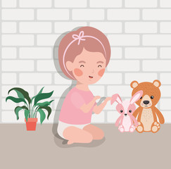 little baby girl with stuffed toys character