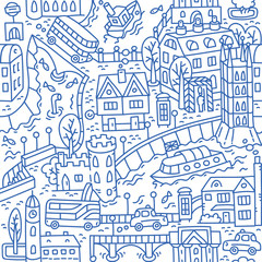 London. City seamless pattern Roads, houses, river