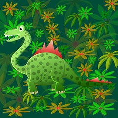 Two dinosaurs met in a wild prehistoric forest.