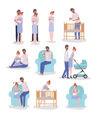parents taking care of newborn baby set activities