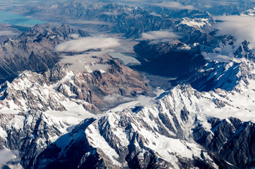 Fototapeta na wymiar Southern Alps is a mountain range extending along much of the length of New Zealand's South Island and you can see tasman glacier is the largest Glacier in New Zealand