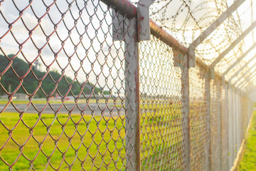 wire mesh steel with green grass background in Phuket Thailand