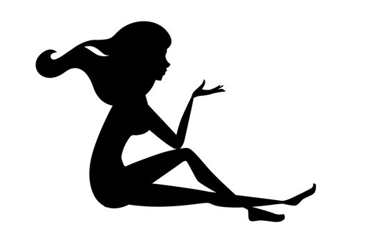 Black silhouette beautiful fashion woman sit on floor cartoon character design flat vector illustration