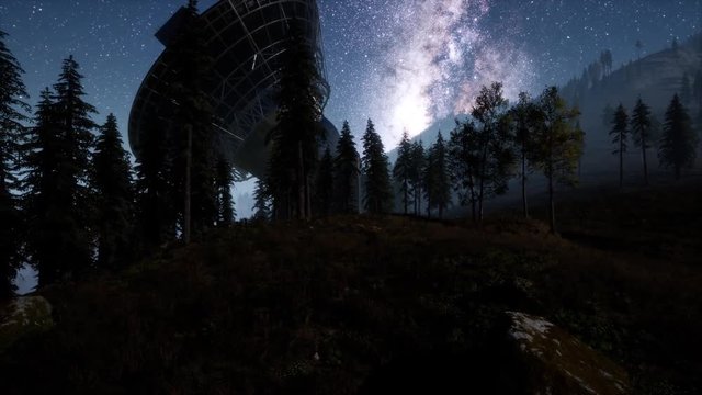 astronomical observatory under the night sky stars. hyperlapse
