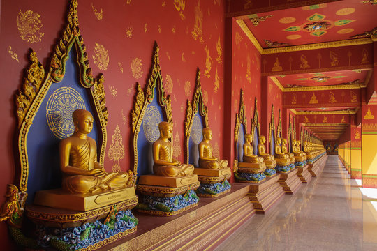 Many Buddha images Temple Mai Bang Thong. Wat mahathat mongkhon vajira in Krabi, Thailand October 12, 2017