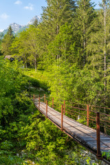 Fototapeta premium Rope bridge on the river Soca, Triglavski national park, Slovenia