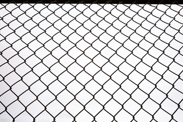 Texture the cage metal net isolate on white background. fence with barbed wire