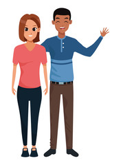 Fototapeta premium Young adult couple greeting cartoon