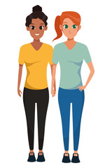 YOUNG women friends smiling cartoon
