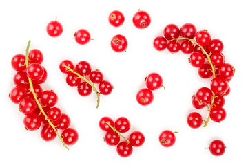 Red currant berry isolated on white background. Top view. Flat lay pattern