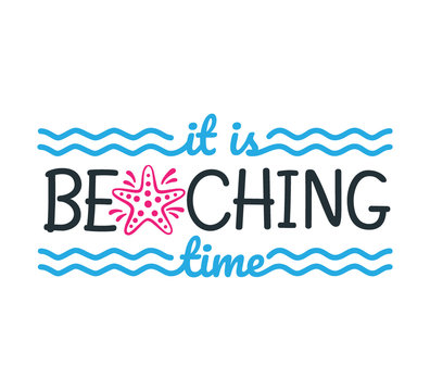 it is beach time saying quote vector design for printable sign and card