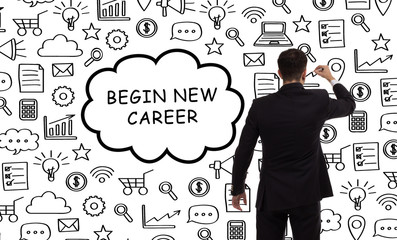 Business, technology, internet and networking concept. Young entrepreneur showing keyword: begin...