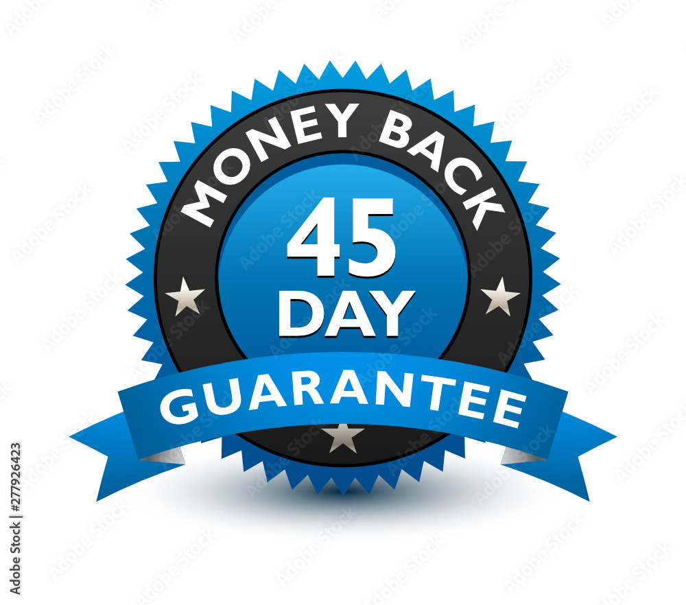 Wall mural blue simple yet reliable, medal, label, icon, seal, sign 45 day money back guarantee badge with ribb