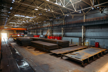 Stack of steel sheets in warehouse