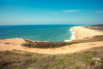 Fototapeta na wymiar Atlantic ocean, beach in Nazare, Portugal, Europe
