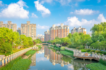 Fototapeta premium The view of Daning Tulip Park in Shanghai, China