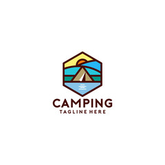 colorful camp logo vector template with minimalist concepts on white background