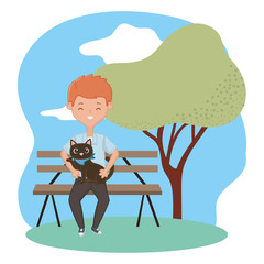Boy with cat cartoon design