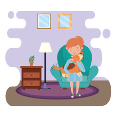 Girl with dog cartoon design