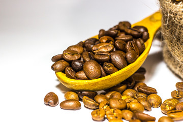 Coffee beans in the bag ready for sale.