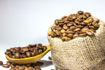 Coffee beans in the bag ready for sale.