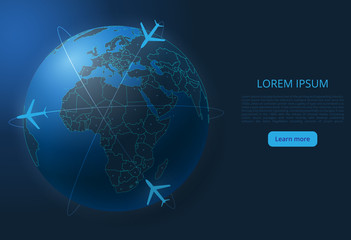World flight map. Vector image of a global map with lights in the form of cities of the world. The end of the organization of air transportation. Easy to edit © Tetiana